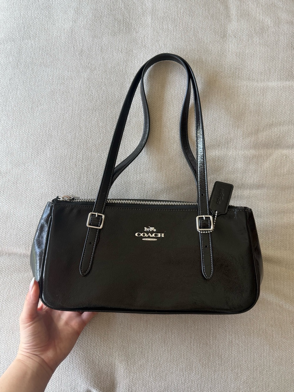 Coach Black Leather Patent Asher Shoulder Bag